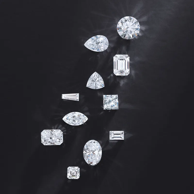 Collection of various diamond shapes on a black background.
