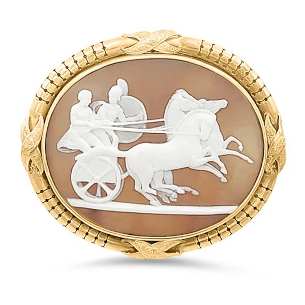 Rare Roman Gladiators vignette, cameo pin Roman Gladiators on chariots antique cameo pin. $999.00 Goldmart Jewelers Redding, CA
