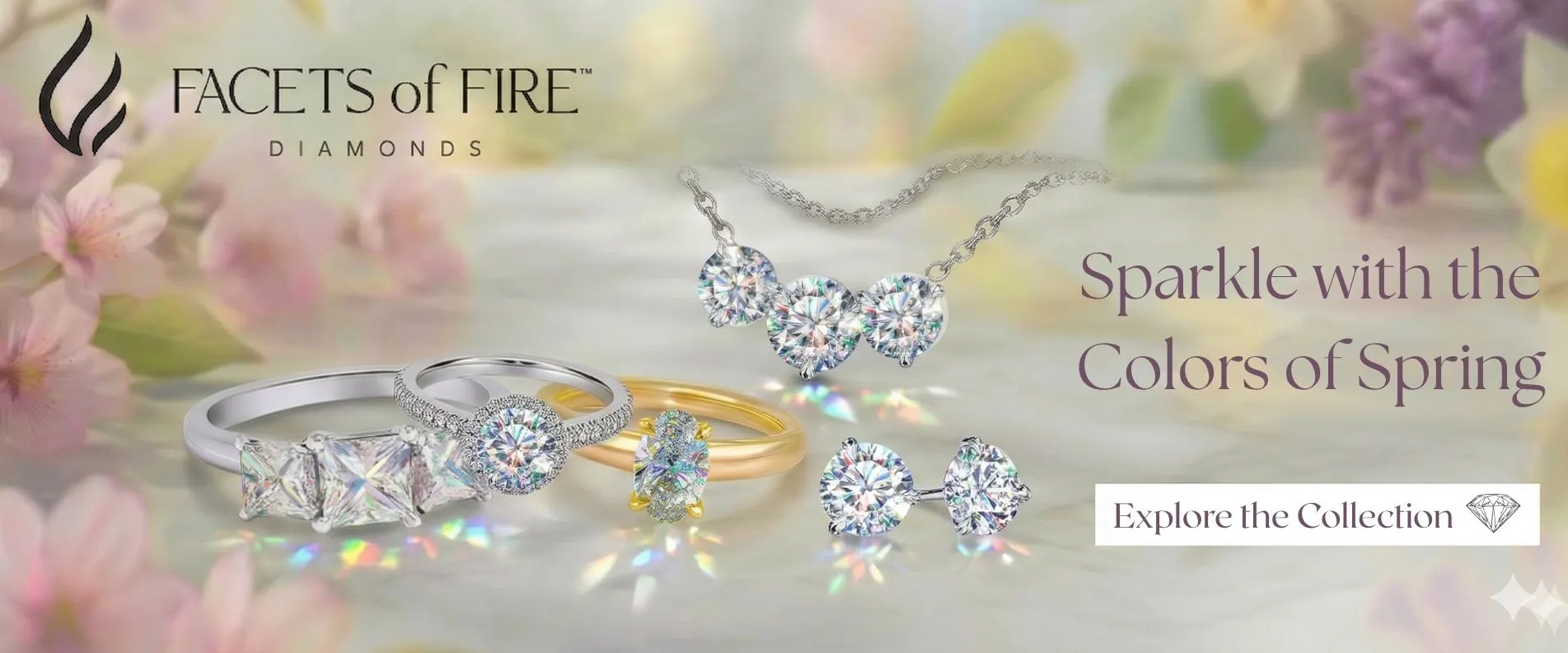 Woman admiring colorful gem jewelry with a cosmic background. Click to browse Goldmart Jewelers' gem collection!