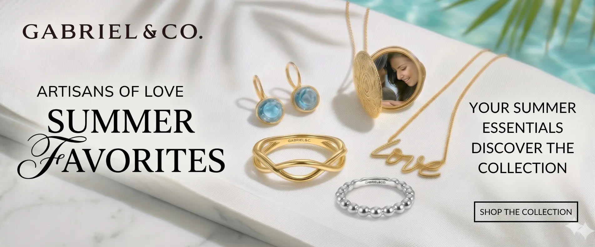 Woman admiring colorful gem jewelry with a cosmic background. Click to browse Goldmart Jewelers' gem collection!