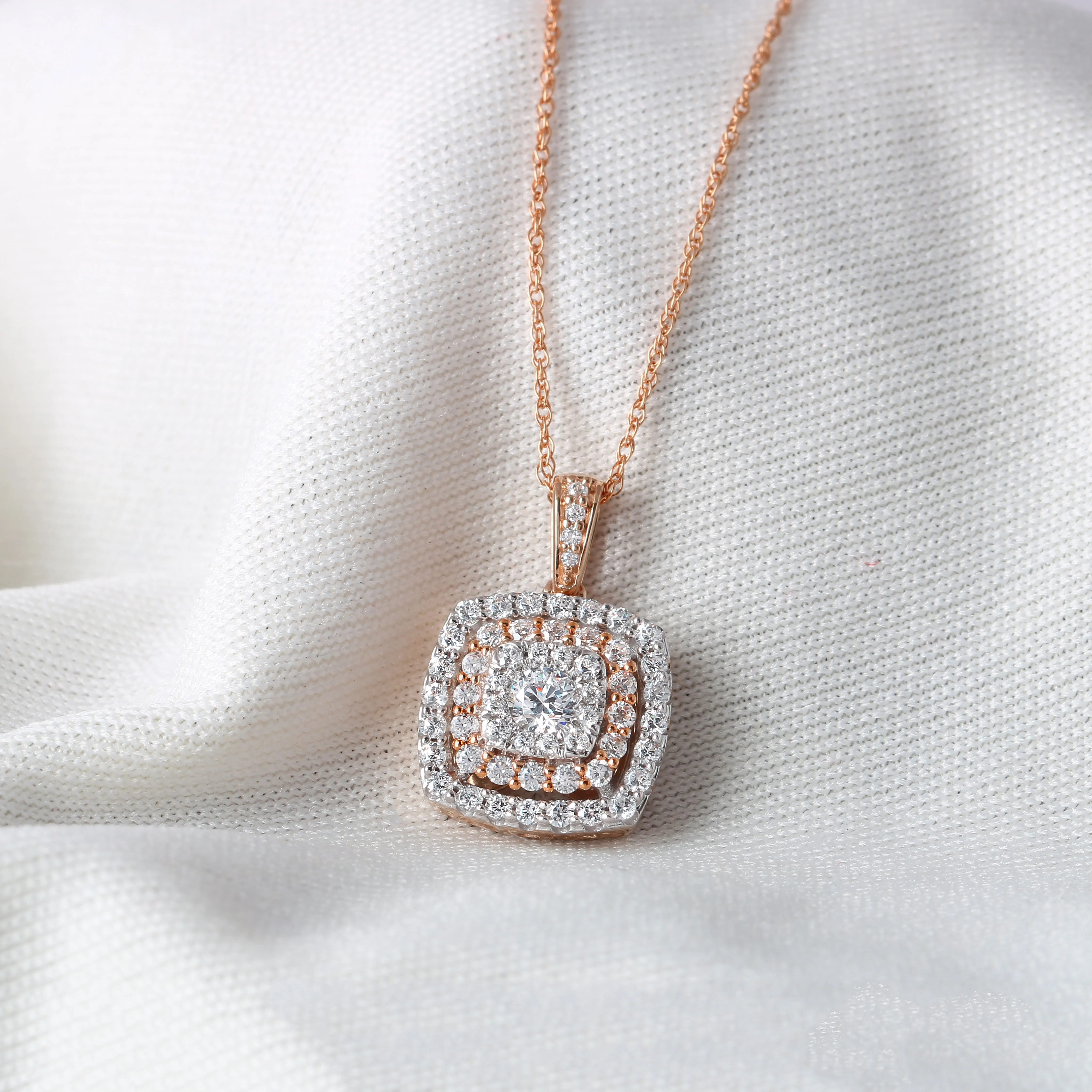 Two Tone Necklace Classic is always in, and boasting of this unparalleled elegance is this Two-Tone Diamond Necklace surrounded by a double row of dazzling diamonds The Plumb Club CHARLOTTE, AL