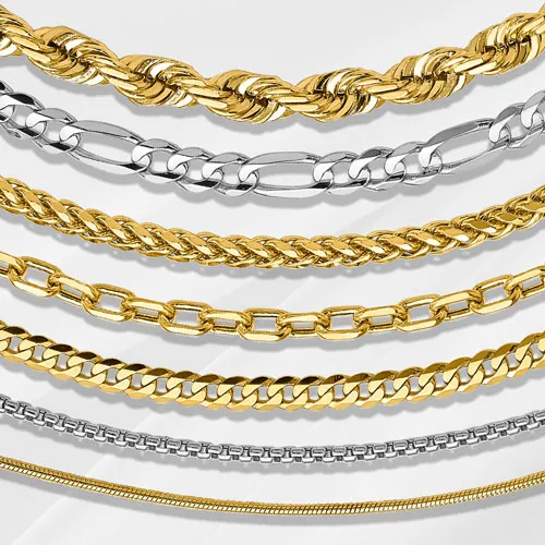 Chain Lengths range from 7” to 30”, available in 18K, 14K, 10K, Sterling Silver, Stainless Steel & Titanium. Our chain selection covers carded, pendant, adjustable and larger links available in Yellow, White & Rose. The Plumb Club CHARLOTTE, AL