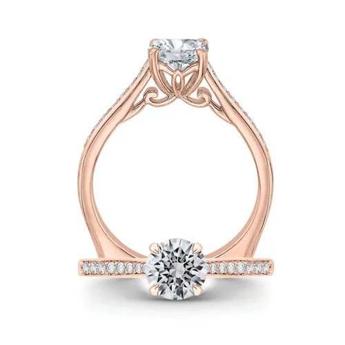 CA0040E-37P 14K Rose Gold Round Cut Diamond Solitaire with Accents Engagement Ring (Semi-Mount) The Plumb Club CHARLOTTE, AL