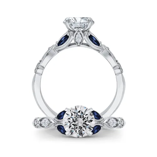 CA0212E-S37W 14K White Gold Round Diamond Engagement Ring with Sapphire (Semi-Mount) The Plumb Club CHARLOTTE, AL