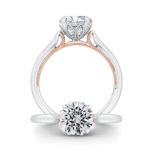 CA0419E-37WP-1.50 14K Two-Tone Gold Round Diamond Floral Engagement Ring (Semi-Mount) The Plumb Club CHARLOTTE, AL