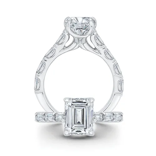 QRE0080EK-40W-2.50 18K White Gold Emerald Cut Diamond Solitaire Plus Engagement Ring (Semi-Mount) The Plumb Club CHARLOTTE, AL