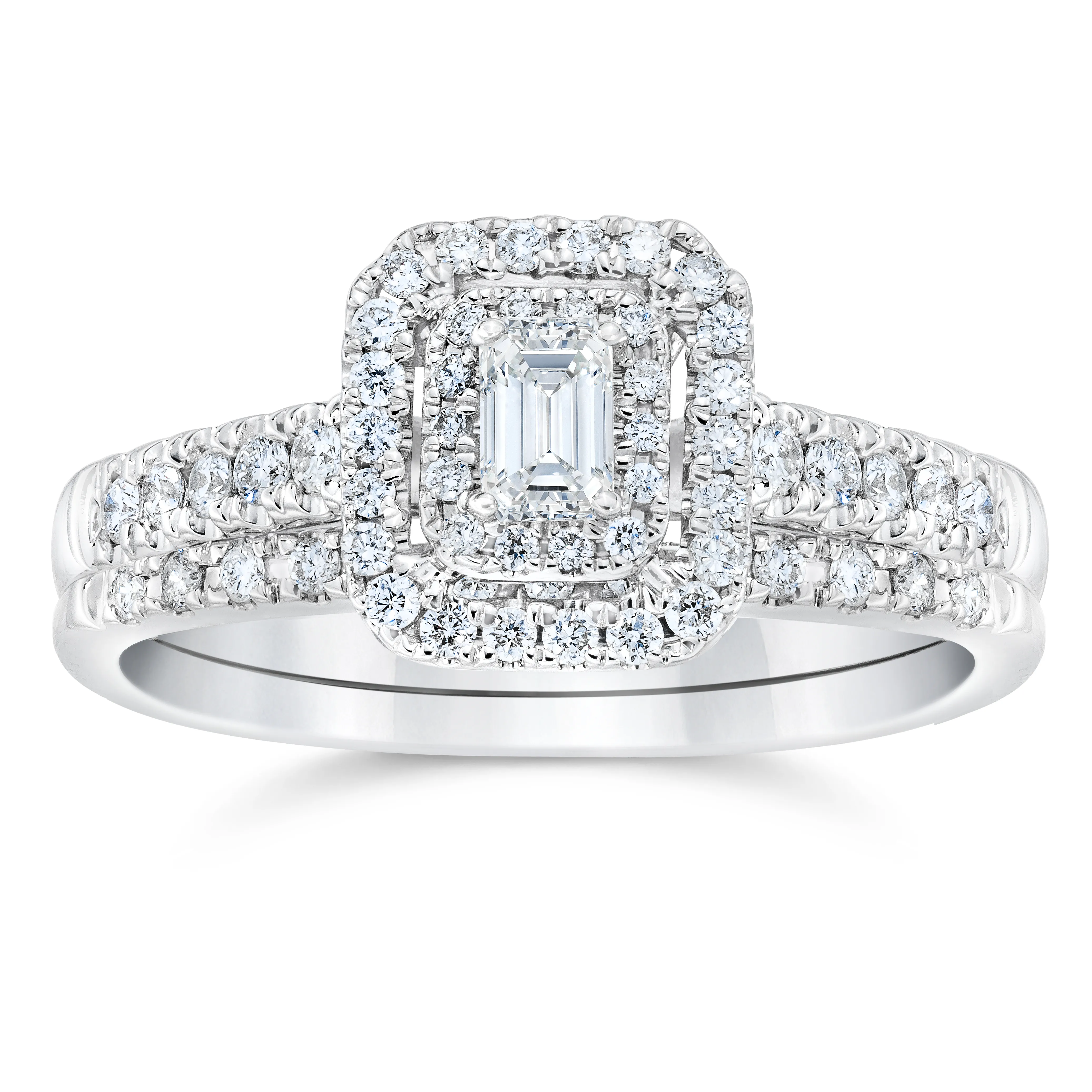 Emerald Cut Bridal Set Petite emerald diamond bridal set in white gold. The Plumb Club CHARLOTTE, AL