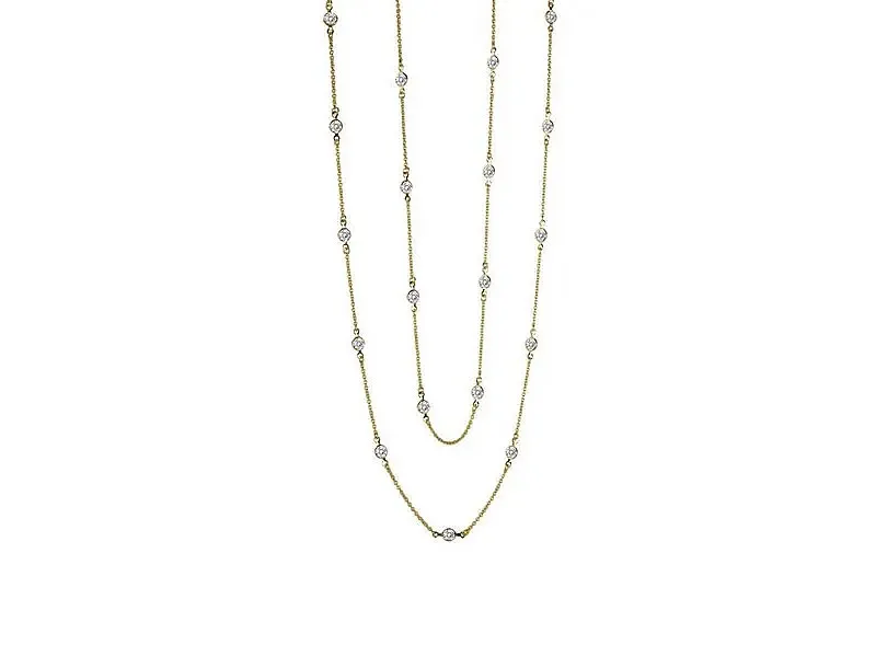  Yellow Sterling Silver Silver Necklace With Simulated Stones $112.95 Adorn yourself with sophistication and sparkle with this Lady's Yellow Sterling Silver Necklace, featuring 6.00 carats of round simulated stones crafted to radiate elegance and add a touch of glamour to any outfit&mdash;regularly $225, now on sale for $112.50. Van Adams Jewelers Snellville, GA