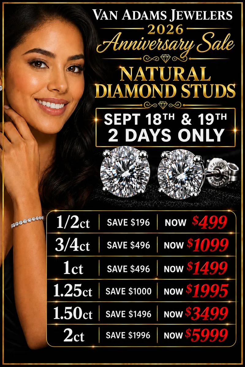 Discover the brilliance of Natural Diamond Stud Earrings with special pricing available during our 2026 Anniversary Sale.  Van Adams Jewelers Snellville, GA