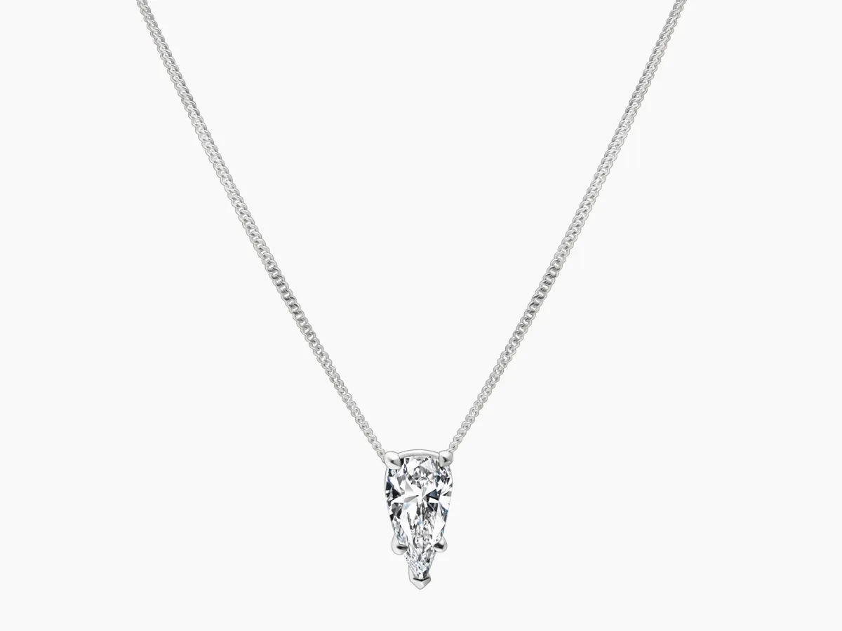 Solitaire diamond pendant on silver chain.