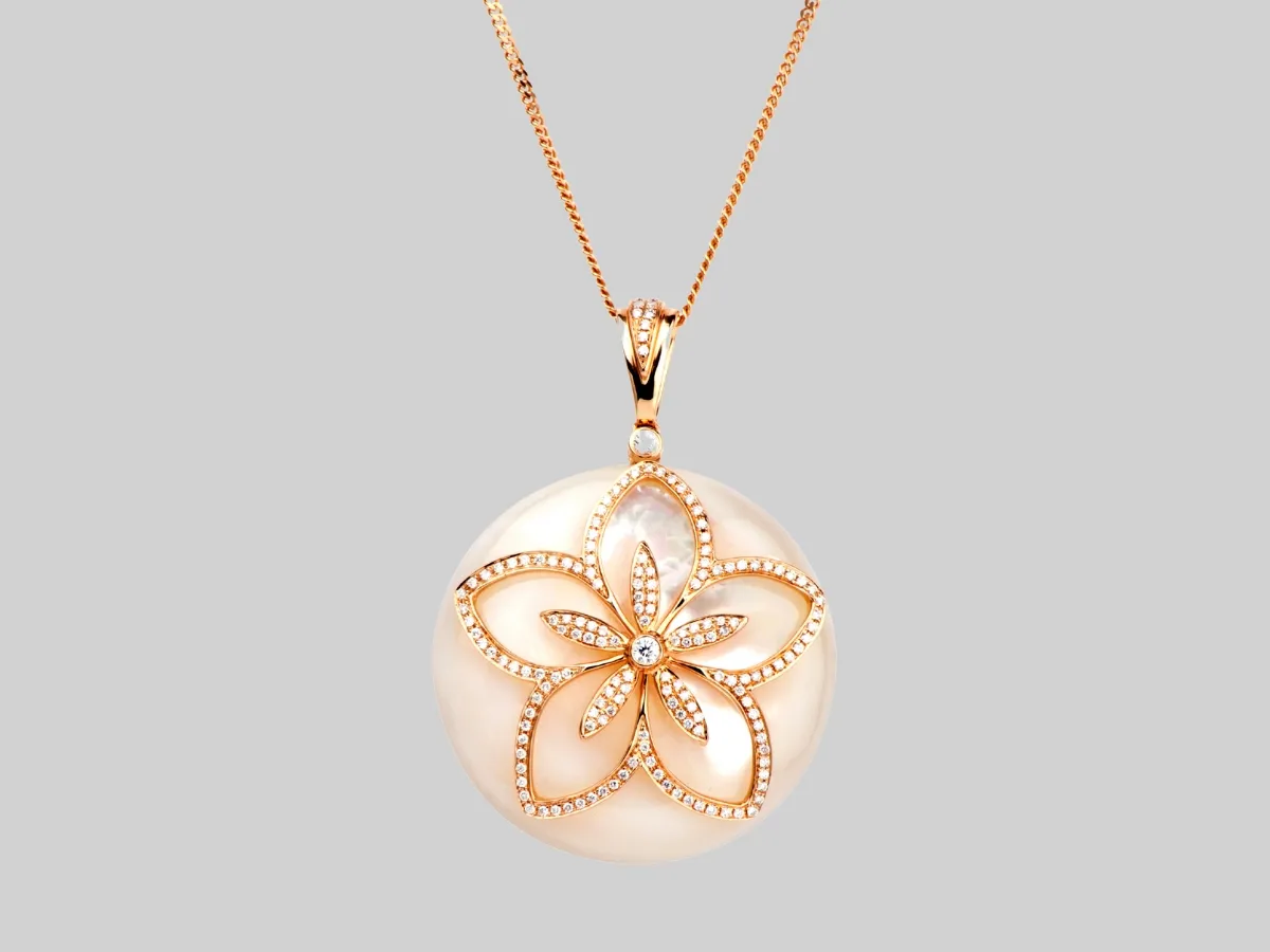 Elegant floral pendant necklace with diamonds.