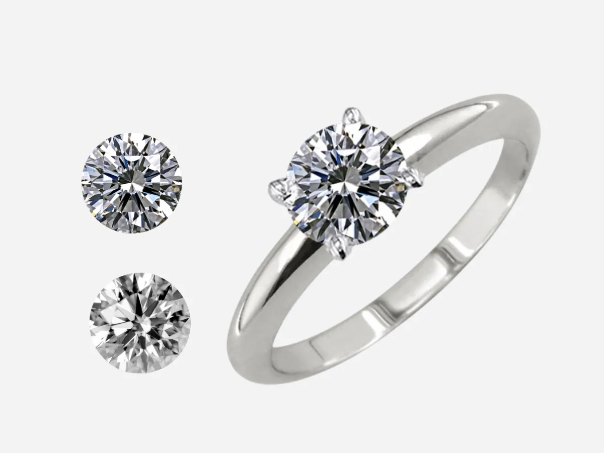 Solitaire diamond ring with loose diamonds.