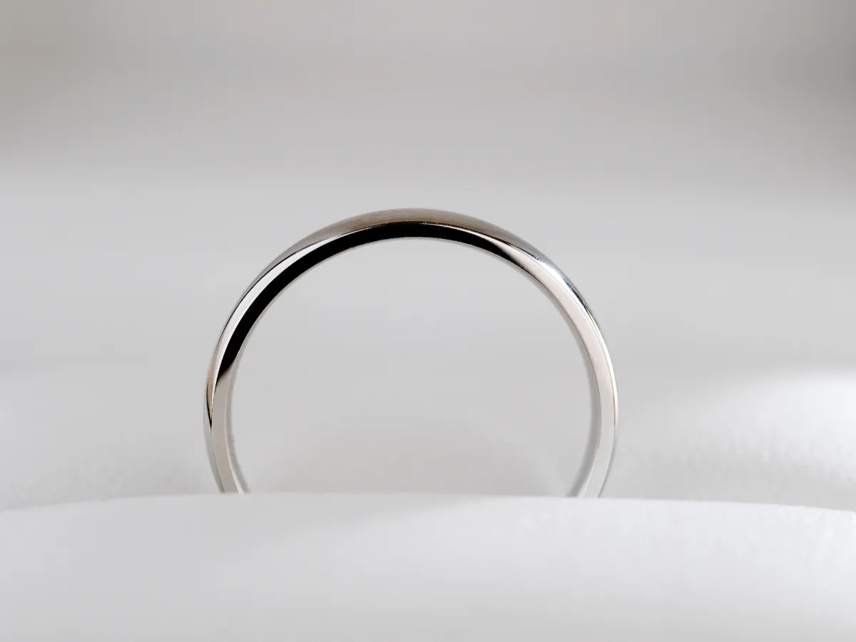 Plain silver wedding band close-up.