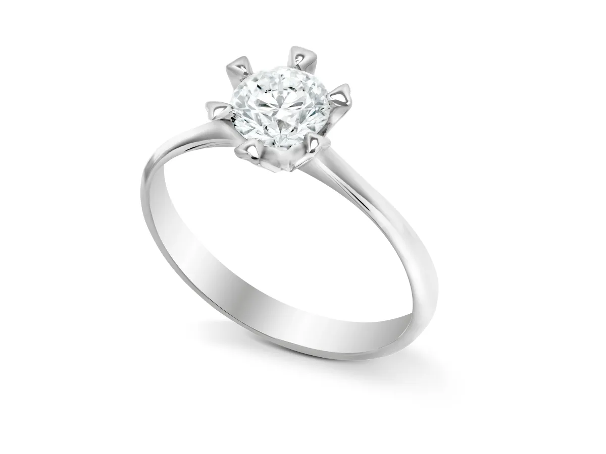 Solitaire diamond engagement ring.