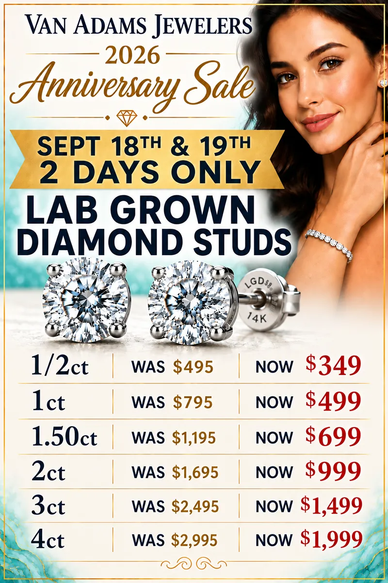 Discover the brilliance of Lab-Grown Diamond Stud Earrings with special pricing available during our 2026 Anniversary Sale.  Van Adams Jewelers Snellville, GA