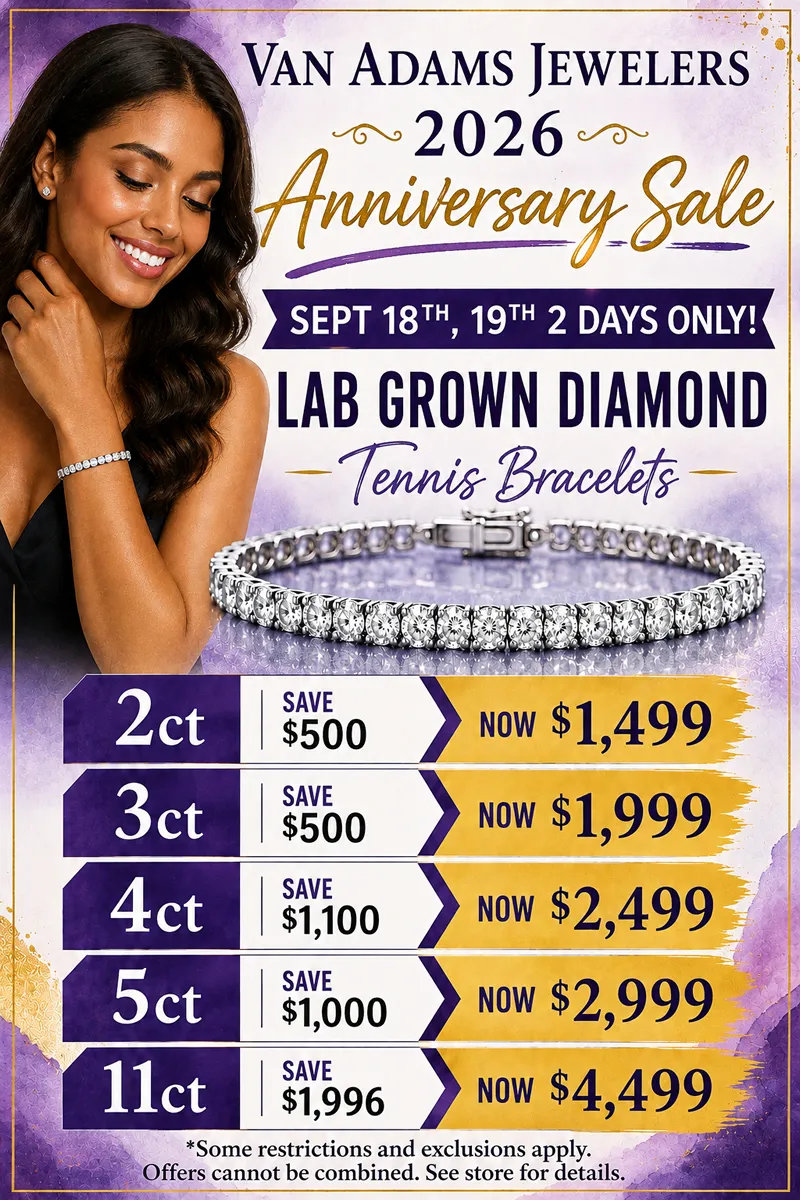 Shop all of our Lab-Grown Diamond Tennis Bracelets and discover exceptional Anniversary Sale pricing for two days only.  Van Adams Jewelers Snellville, GA