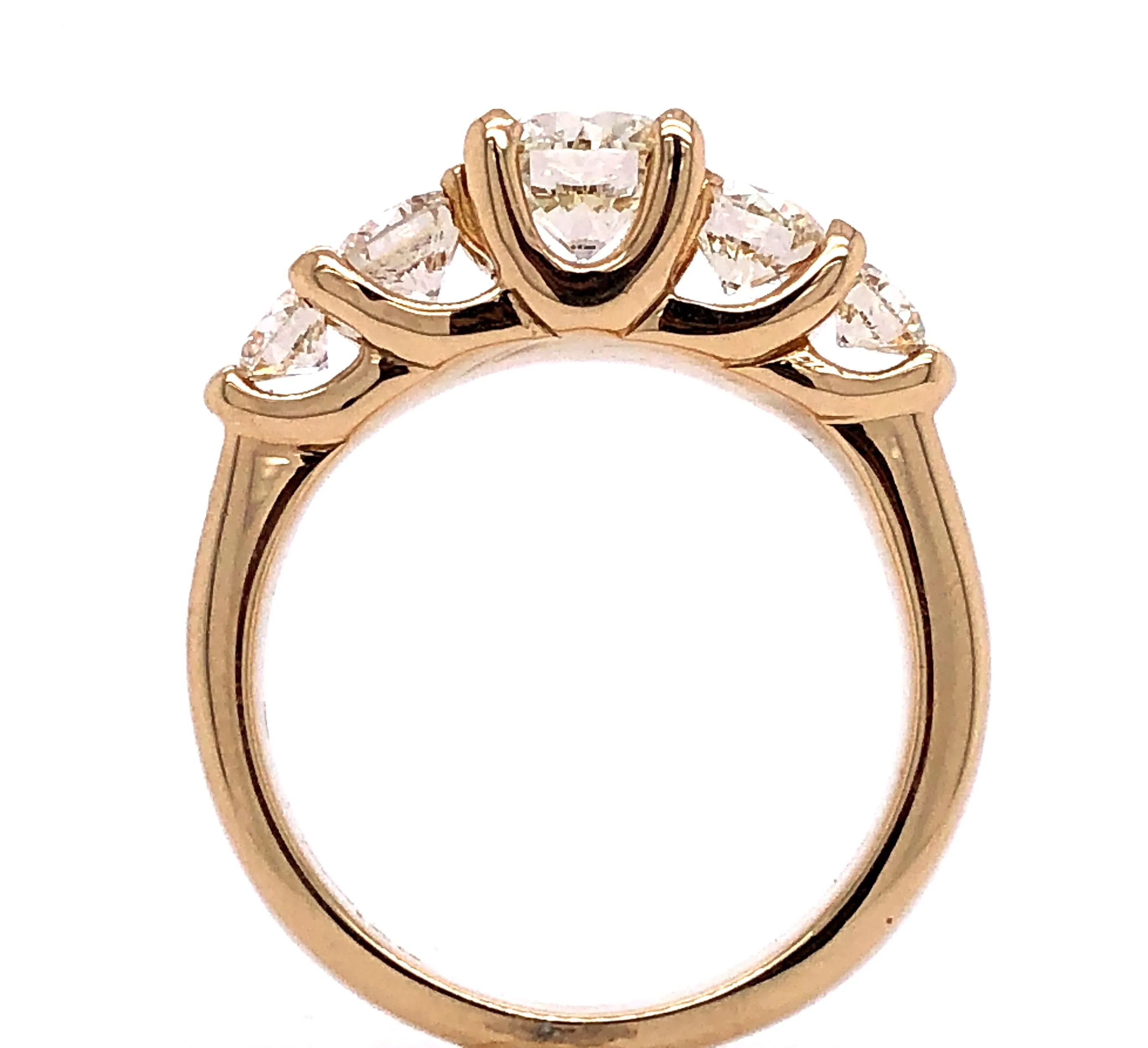 Rose gold diamond ring, bridal jewelry, five-stone setting