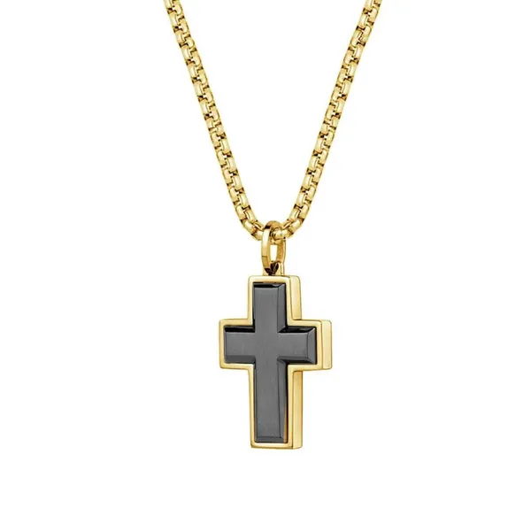  GOLD PLATED BLACK CROSS NECKLACE Vandenbergs Fine Jewellery Winnipeg, MB