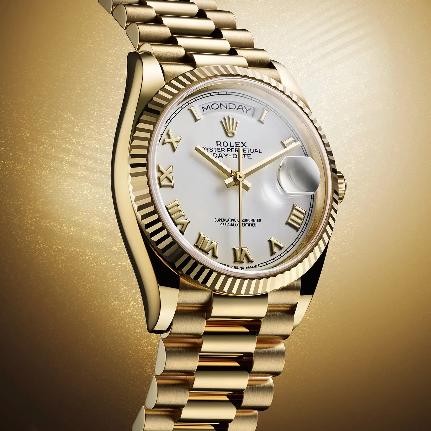 Rolex Day-Date yellow gold, white Roman dial | Venus Jewelers, Somerset NJ