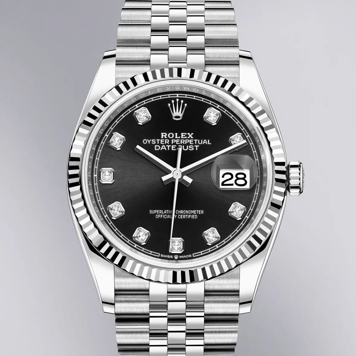 Rolex Datejust, black dial with diamond markers | Venus Jewelers, Somerset NJ