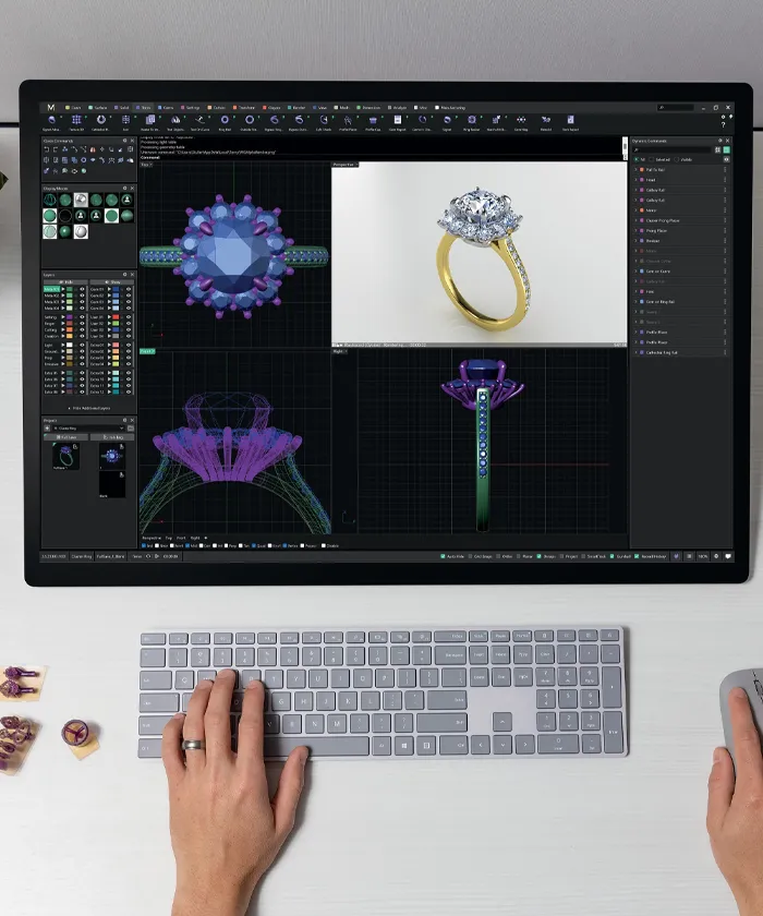 3D jewelry computer program with someone building a ring