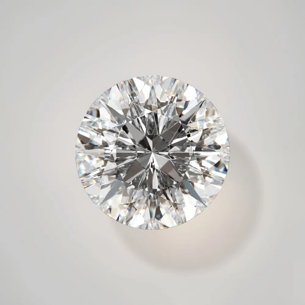A round brilliant diamond on a light gray background.