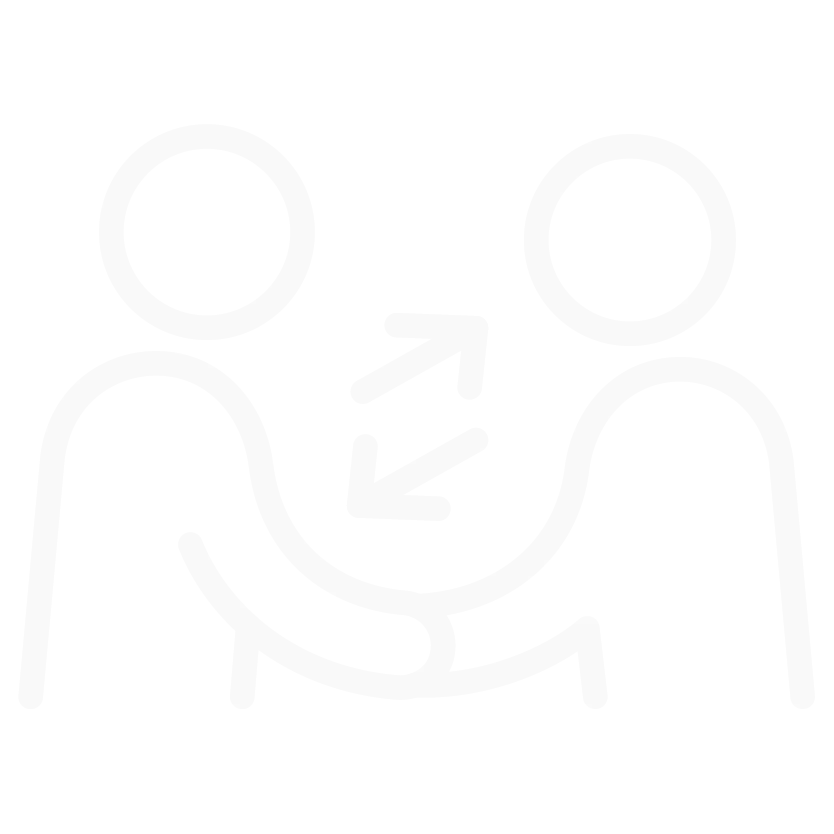 Two outlined figures shaking hands with arrows between them, symbolizing trusted sourcing.