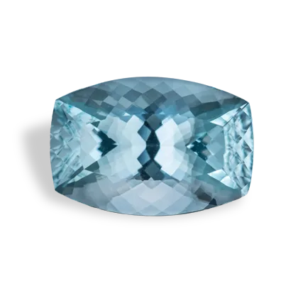 Faceted aquamarine gemstone with a light blue hue.