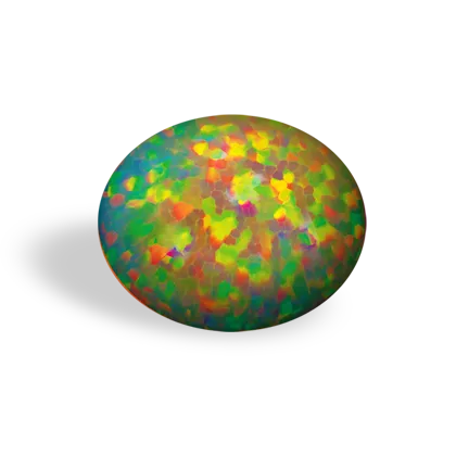 A vibrant, multicolored opal gemstone with a smooth, polished surface.
