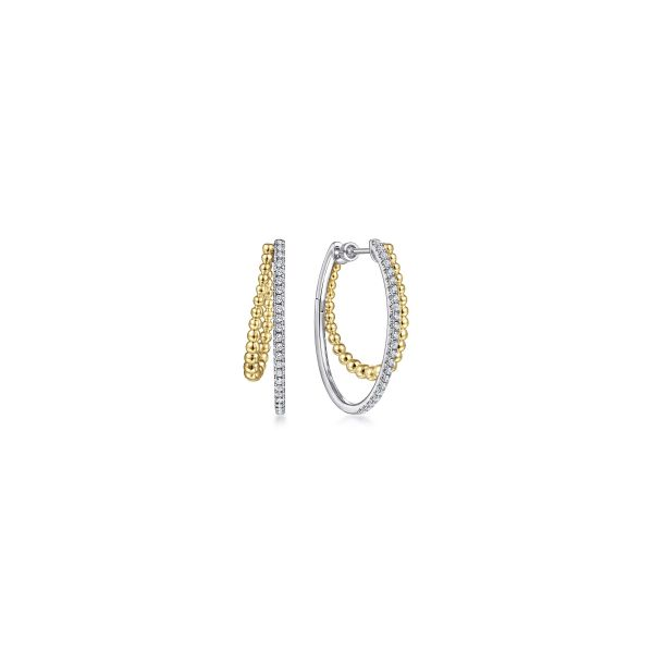 Gabriel & Co 14K Yellow-White Gold 30mm Split Diamond Bujukan Classic Hoop Earrings Tom Cook Jeweler, Inc. Daytona Beach, FL