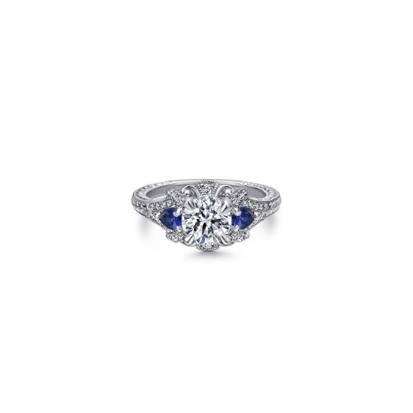 Gabriel & Co 14K White Gold Round Sapphire and Diamond Engagement Ring Tom Cook Jeweler, Inc. Daytona Beach, FL