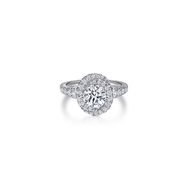Gabriel & Co Unique 14K White Gold Fancy Halo Round Diamond Engagement Ring Tom Cook Jeweler, Inc. Daytona Beach, FL
