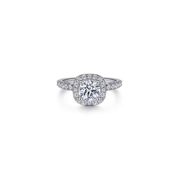 Gabriel & Co 14K White Gold Cushion Halo Round Diamond Engagement Ring Tom Cook Jeweler, Inc. Daytona Beach, FL