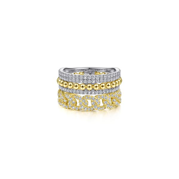 Gabriel & Co 14K White-Yellow Gold Wide Band Layered Diamond Ring Tom Cook Jeweler, Inc. Daytona Beach, FL
