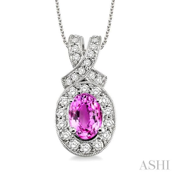 Classic Pink Sapphire Dainty Diamond Halo Pendant 7x5mm Oval Cut Gemstone  Pendant For Gift 14k Real Gold Pendant Jewelry For Women