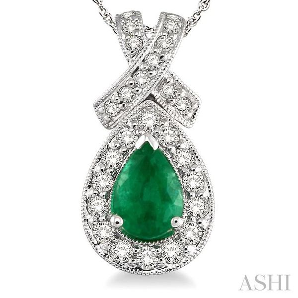 7x5mm Pear Shape Emerald and 1/2 Ctw Round Diamond Pendant in 14K White Gold with chain Image 3 Trinity Diamonds Inc. Tucson, AZ