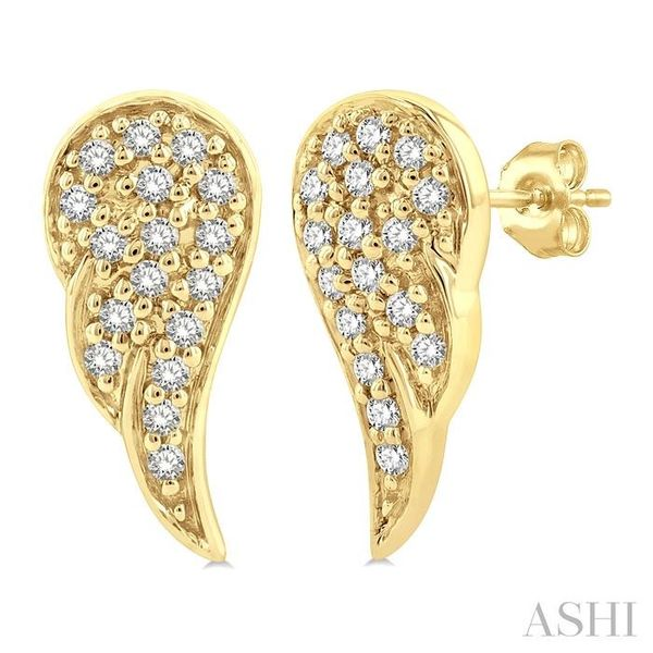 14K Gold Angel Wings Diamond Stud Earrings 14K White Gold