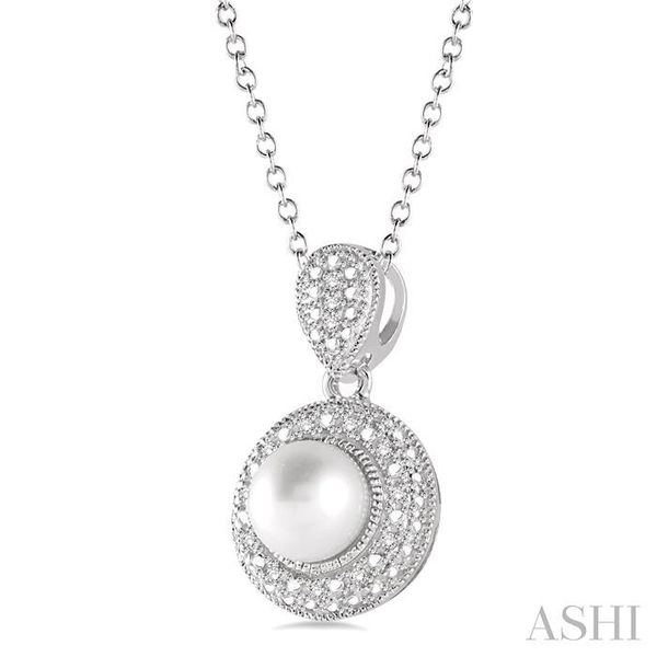6.5x6.5 mm Cultured Pearl and 1/20 Ctw Single Cut Diamond Pendant in Sterling Silver with Chain Image 2 Trinity Diamonds Inc. Tucson, AZ