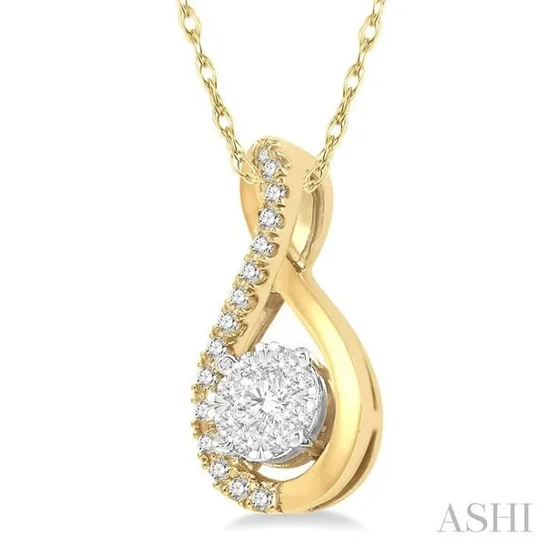 1/5 Ctw Twisted Loop Lovebright Round Cut Diamond Pendant in 14K Yellow and  White Gold with chain