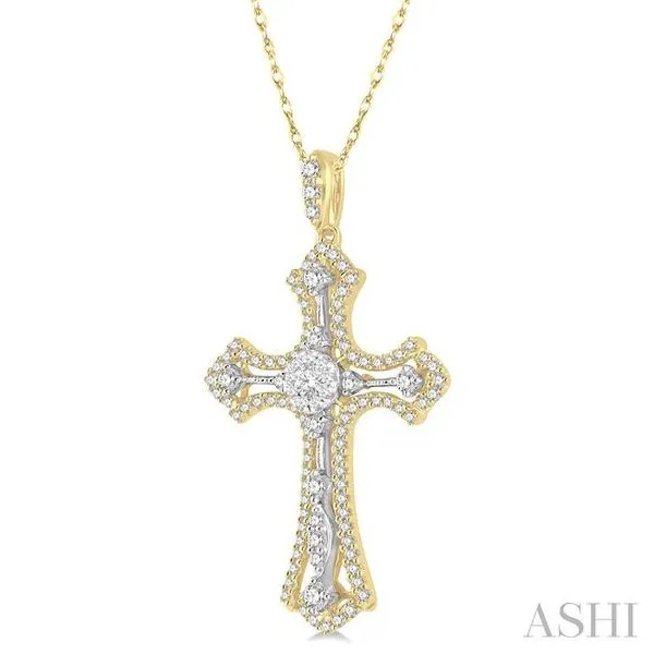 3/4 Ctw Lovebright Round Cut Diamond Cross Pendant in 14K Yellow and White  Gold