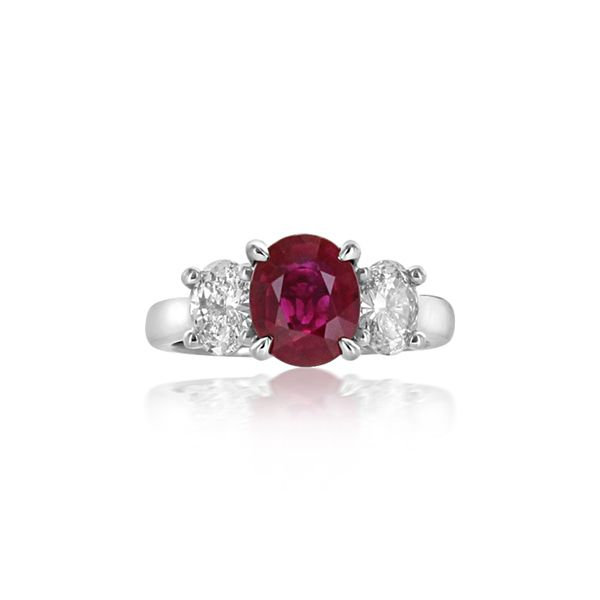 Plat 3Stn Oval Ruby Ring 2.28 /2=.84 FG - image 2