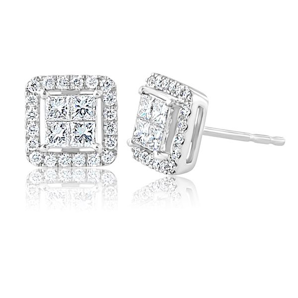 14kt White Gold Round & Princess Cut Diamond Earrings .75cts t.w. - image 2