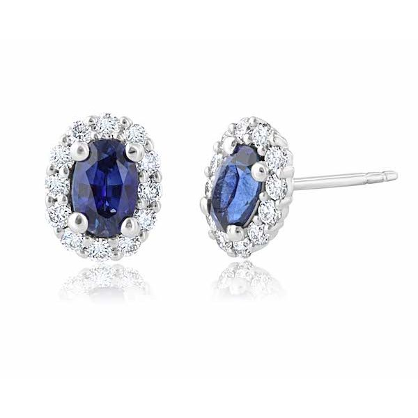 18ktwg Oval Sapphire & Dia Earrings 1.25 .42 - image 2