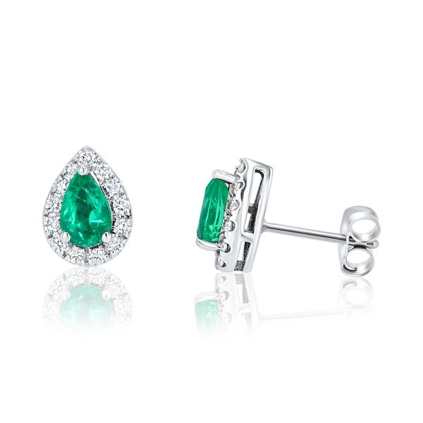14kw Pear Studs Dia=0.24 cts & Emerald=0.78 cts